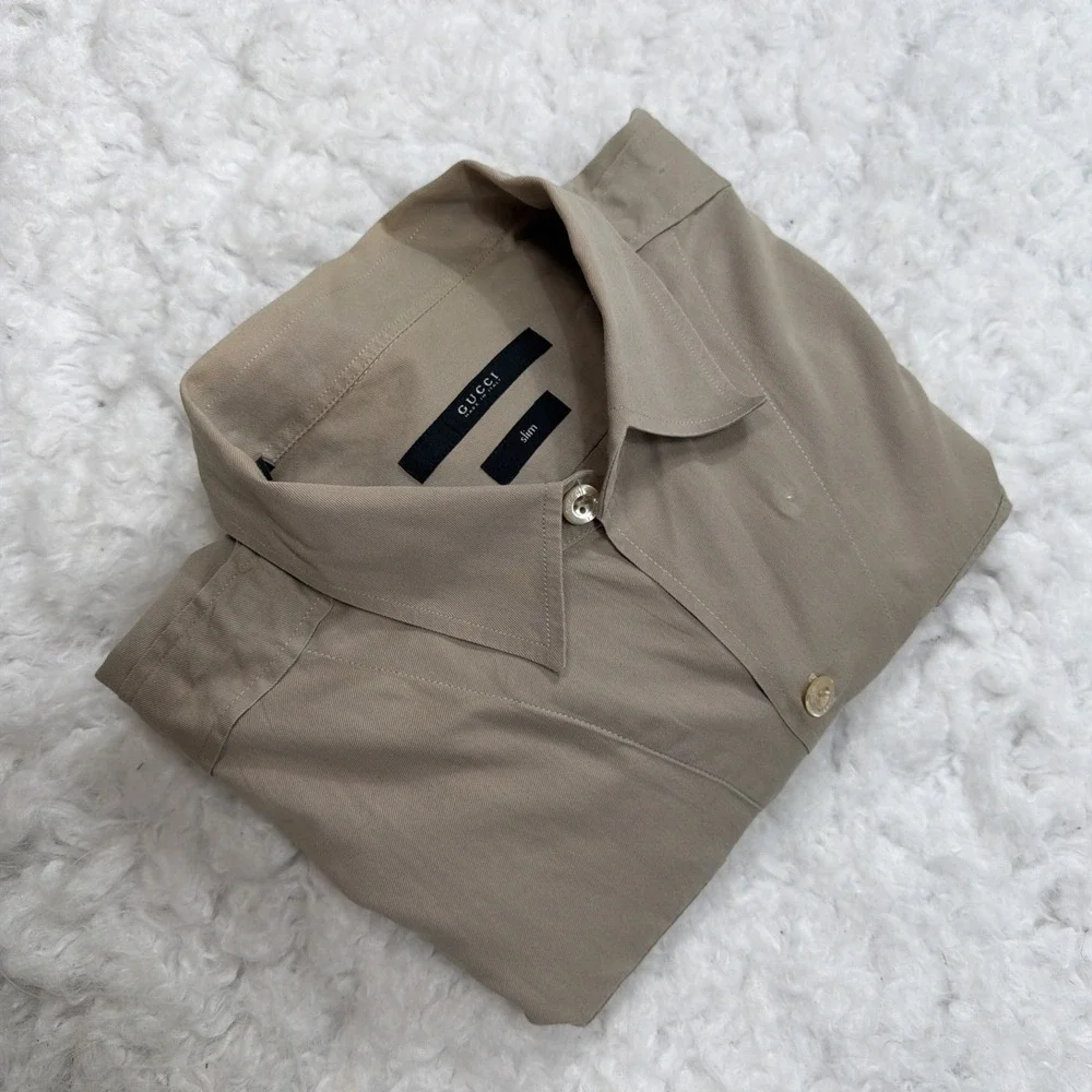 GUCCI Men's Shirt 39 15.5 Long Sleeve Button Made in Italy Safari Embroidered